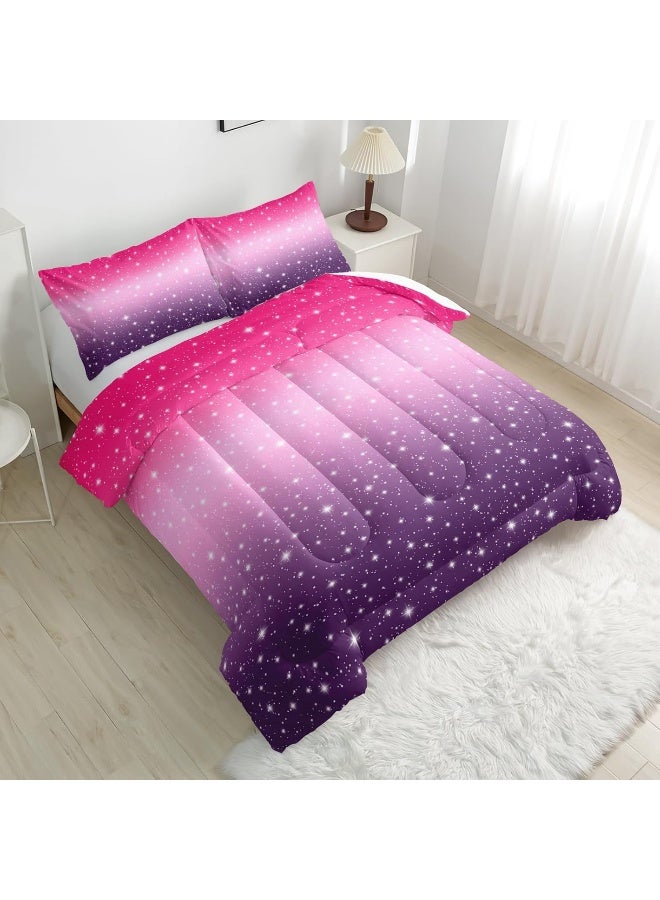 Nttopship3D Colorful Comforter Sets, Bedding Sets Full Size for Kids, Pink Purple Gradient Comforter Sets All Season 1 Comforter and 2 Pillowcases - Image 3
